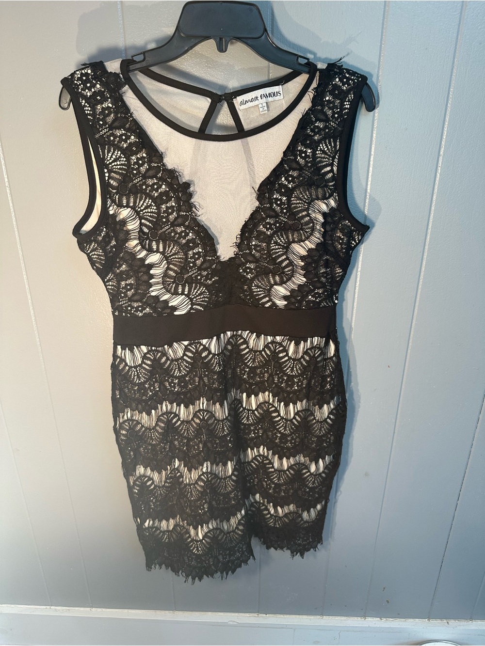 Almost Famous Black Lace & Nude Mesh Party Dress